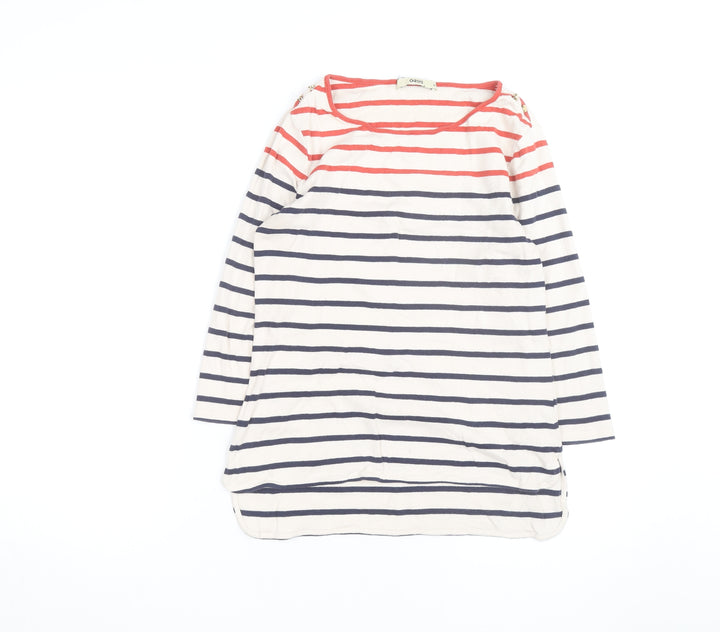Oasis Women’s Multicoloured Striped 3/4 Sleeve Boat Neck Cotton Top M