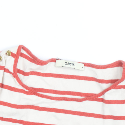Oasis Women’s Multicoloured Striped 3/4 Sleeve Boat Neck Cotton Top M
