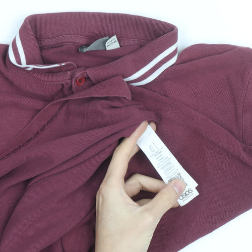 ASOS Men’s Red Cotton Polo Shirt Size L Collared Short Sleeve