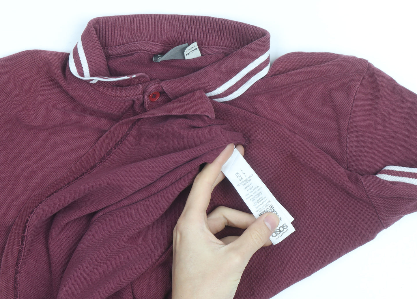 ASOS Men’s Red Cotton Polo Shirt Size L Collared Short Sleeve