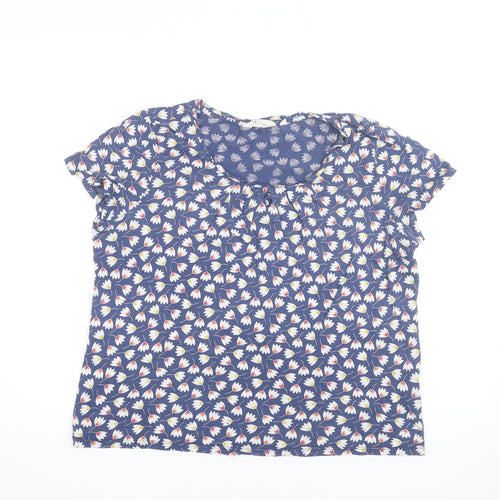 Seasalt Cornwall Women's Blue Floral Cotton Short Sleeve T-Shirt Size 14