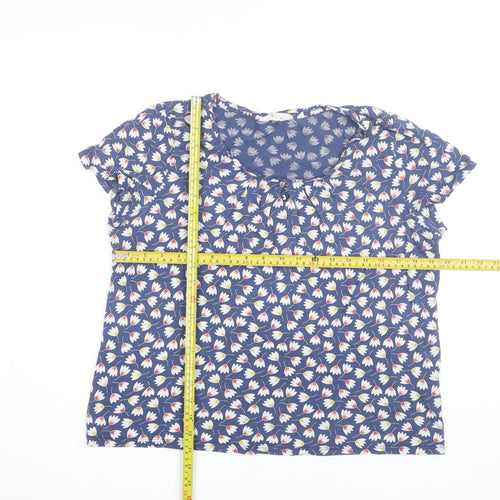 Seasalt Cornwall Women's Blue Floral Cotton Short Sleeve T-Shirt Size 14