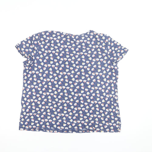 Seasalt Cornwall Women's Blue Floral Cotton Short Sleeve T-Shirt Size 14