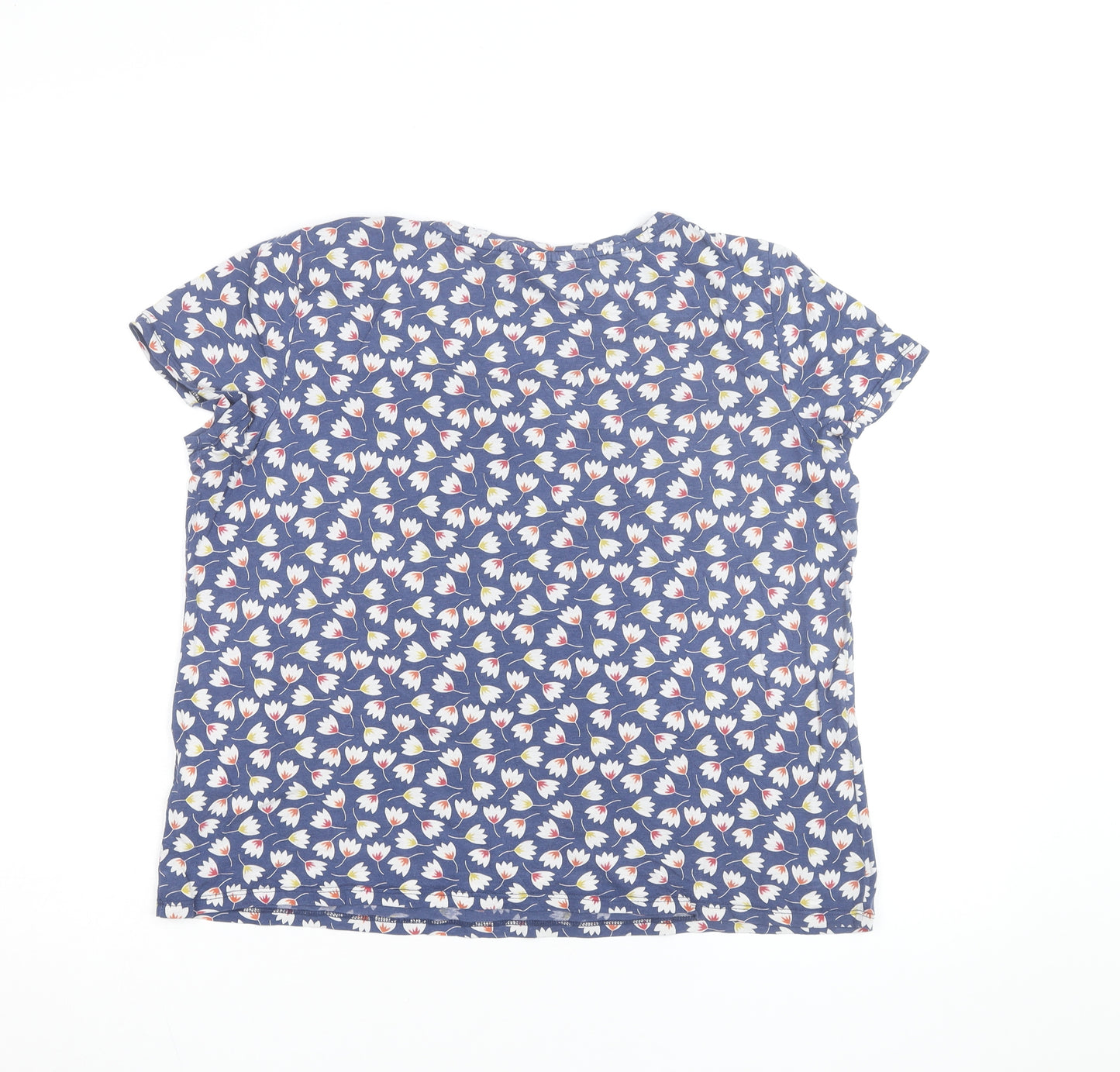 Seasalt Cornwall Women's Blue Floral Cotton Short Sleeve T-Shirt Size 14