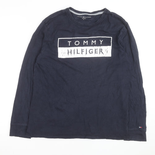Tommy Hilfiger Men Blue Long Sleeve Crew Neck Cotton Top Size M