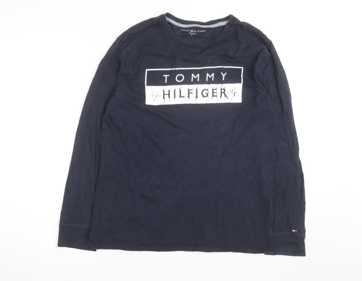 Tommy Hilfiger Men Blue Long Sleeve Crew Neck Cotton Top Size M