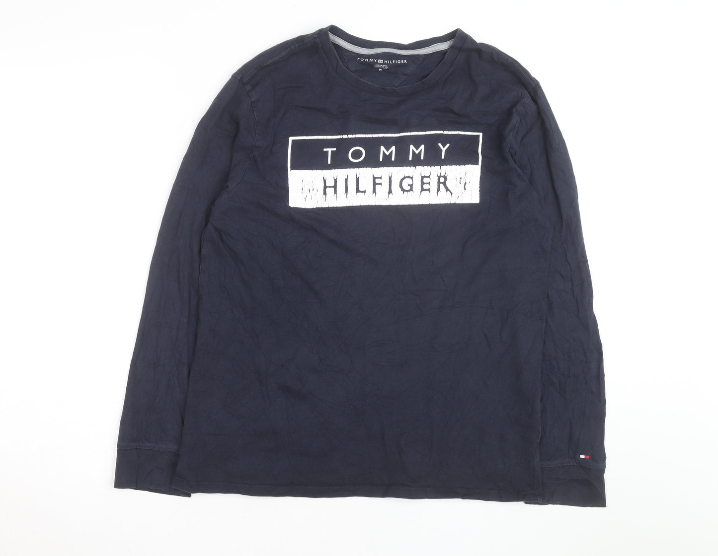 Tommy Hilfiger Men Blue Long Sleeve Crew Neck Cotton Top Size M