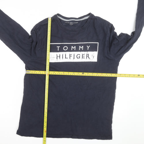 Tommy Hilfiger Men Blue Long Sleeve Crew Neck Cotton Top Size M