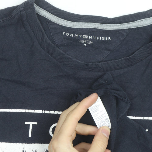 Tommy Hilfiger Men Blue Long Sleeve Crew Neck Cotton Top Size M