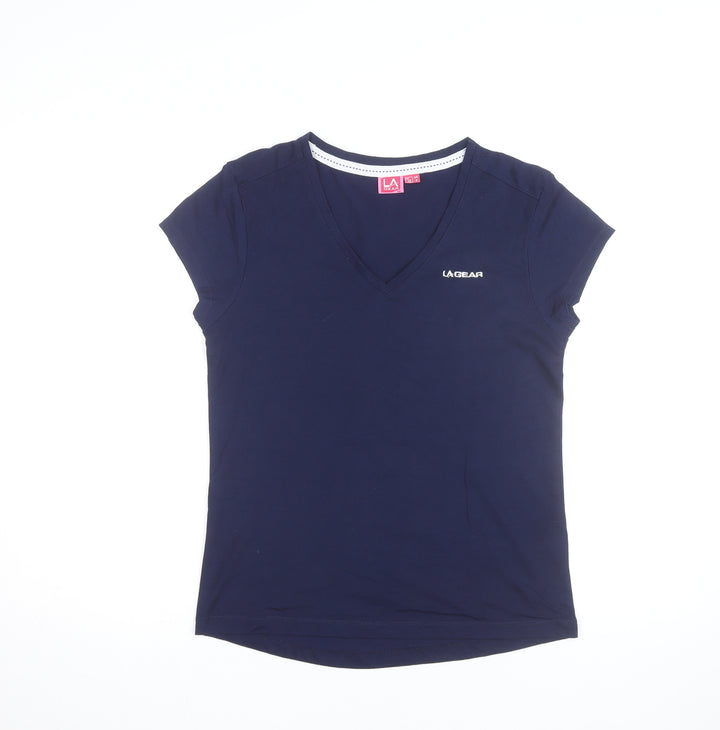 LA Gear Women's Blue V-Neck Cotton Blend T-Shirt UK 12