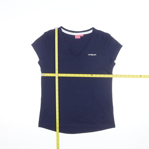 LA Gear Women's Blue V-Neck Cotton Blend T-Shirt UK 12