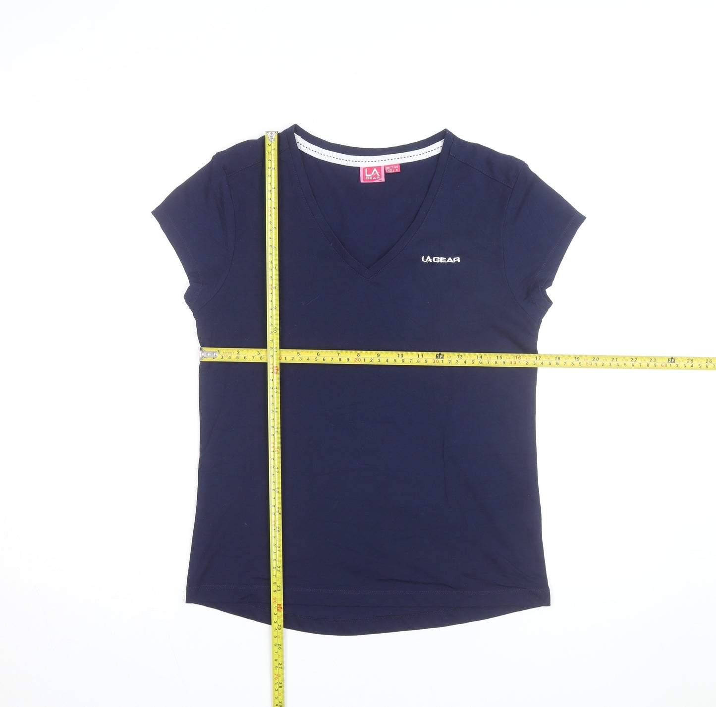 LA Gear Women's Blue V-Neck Cotton Blend T-Shirt UK 12