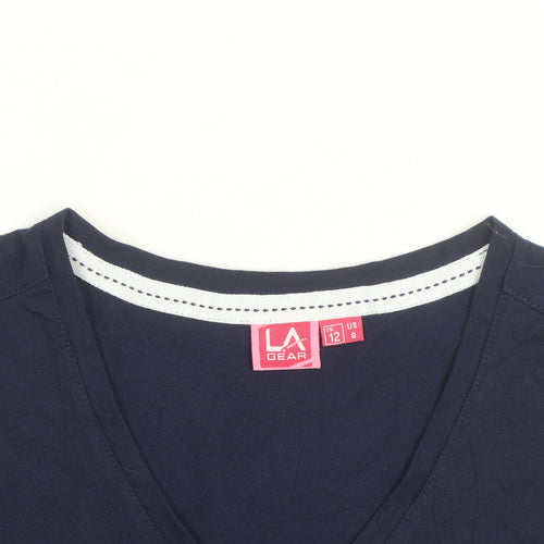 LA Gear Women's Blue V-Neck Cotton Blend T-Shirt UK 12