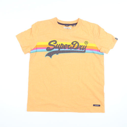 Superdry Women Orange Retro Logo T-Shirt UK 12 Short Sleeve Cotton