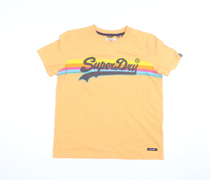 Superdry Women Orange Retro Logo T-Shirt UK 12 Short Sleeve Cotton