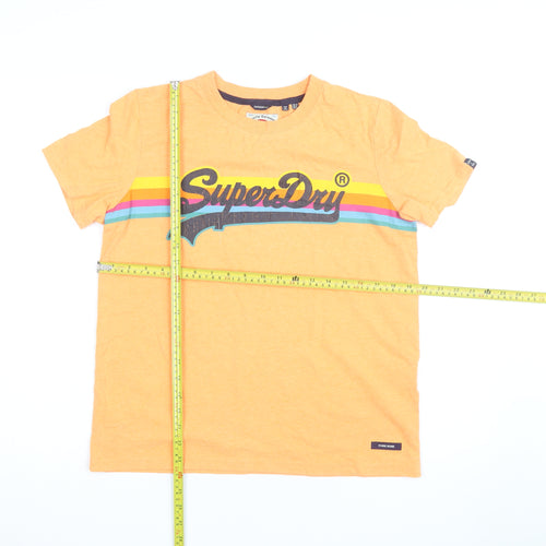Superdry Women Orange Retro Logo T-Shirt UK 12 Short Sleeve Cotton