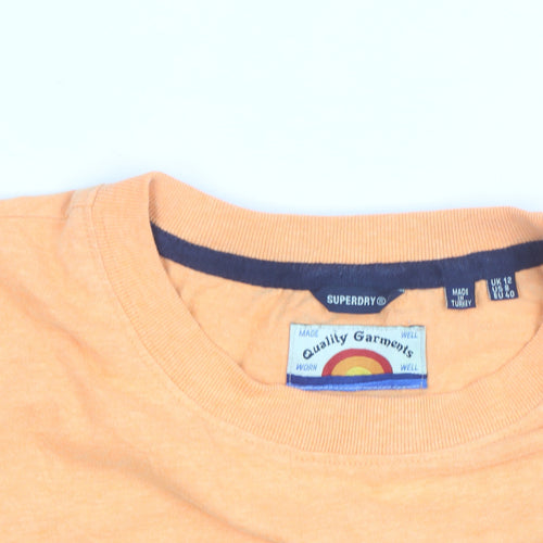 Superdry Women Orange Retro Logo T-Shirt UK 12 Short Sleeve Cotton