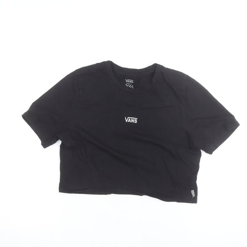 Vans Women’s Black Cropped T-Shirt Small Casual Logo Crew Neck