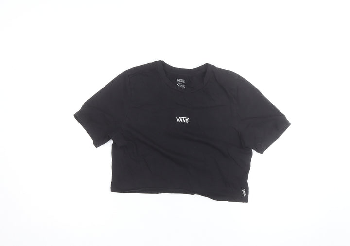Vans Women’s Black Cropped T-Shirt Small Casual Logo Crew Neck