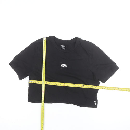 Vans Women’s Black Cropped T-Shirt Small Casual Logo Crew Neck