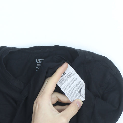 Vans Women’s Black Cropped T-Shirt Small Casual Logo Crew Neck