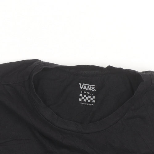 Vans Women’s Black Cropped T-Shirt Small Casual Logo Crew Neck