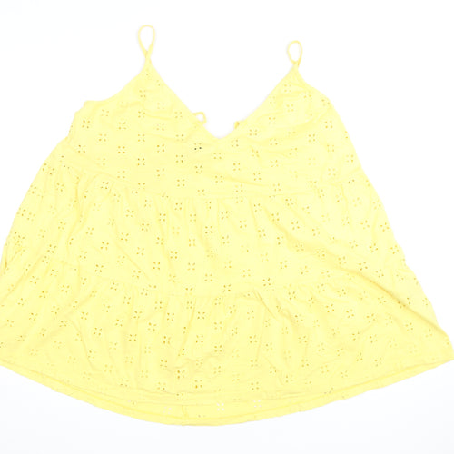 ASOS Design Petite Yellow Eyelet Cotton Camisole Top Size 8