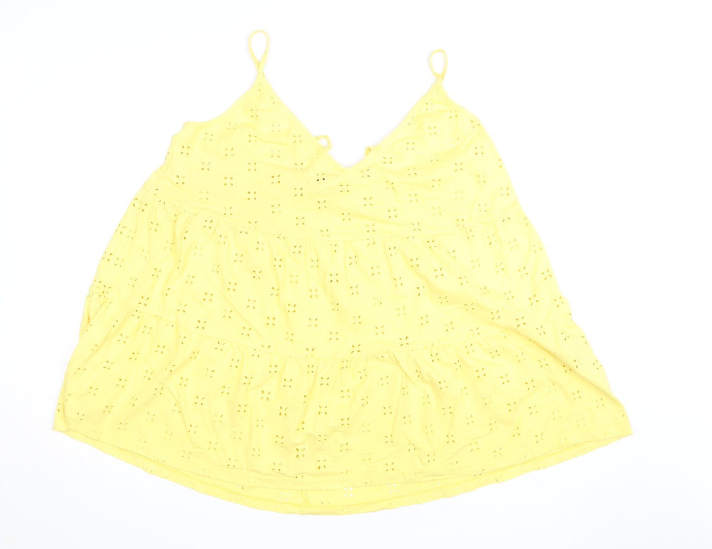 ASOS Design Petite Yellow Eyelet Cotton Camisole Top Size 8