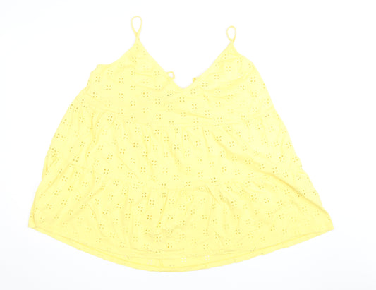 ASOS Design Petite Yellow Eyelet Cotton Camisole Top Size 8