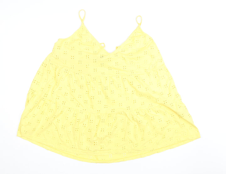 ASOS Design Petite Yellow Eyelet Cotton Camisole Top Size 8