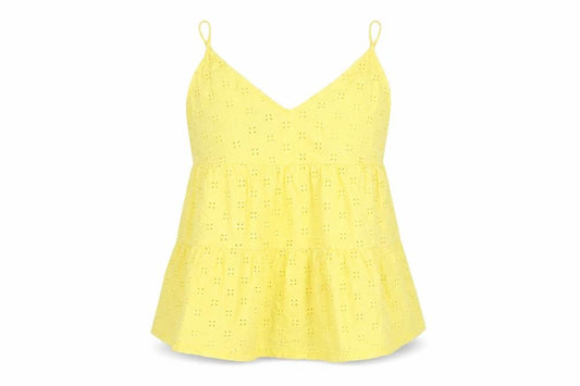 Front view of ASOS Design Petite Yellow Eyelet Cotton Camisole Top, size 8
