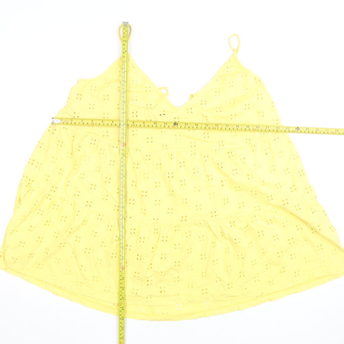 ASOS Design Petite Yellow Eyelet Cotton Camisole Top Size 8