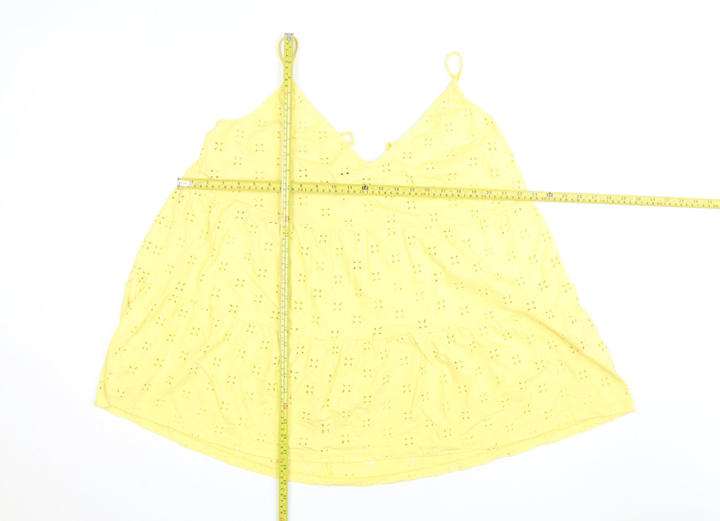 ASOS Design Petite Yellow Eyelet Cotton Camisole Top Size 8