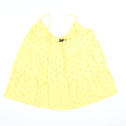 ASOS Design Petite Yellow Eyelet Cotton Camisole Top Size 8