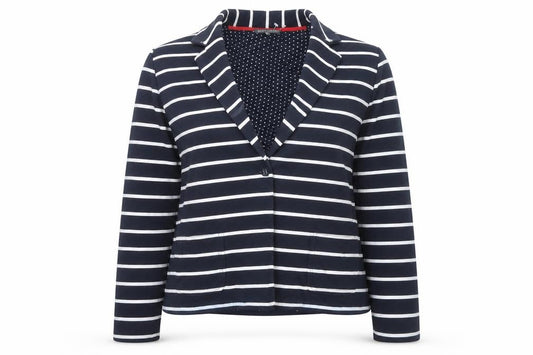 Front view of Laura Ashley Women’s Navy Striped Cotton Jersey Blazer UK 18