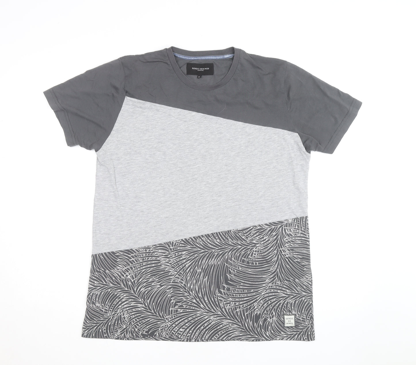 Serge Denimes Mens Grey Colourblock Graphic Print Cotton T-Shirt XL