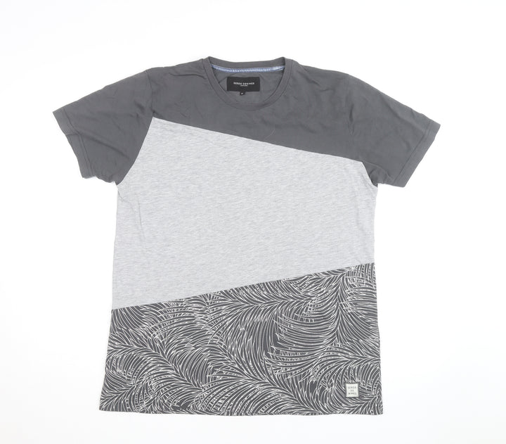 Serge Denimes Mens Grey Colourblock Graphic Print Cotton T-Shirt XL