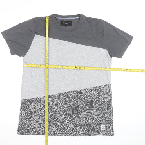 Serge Denimes Mens Grey Colourblock Graphic Print Cotton T-Shirt XL