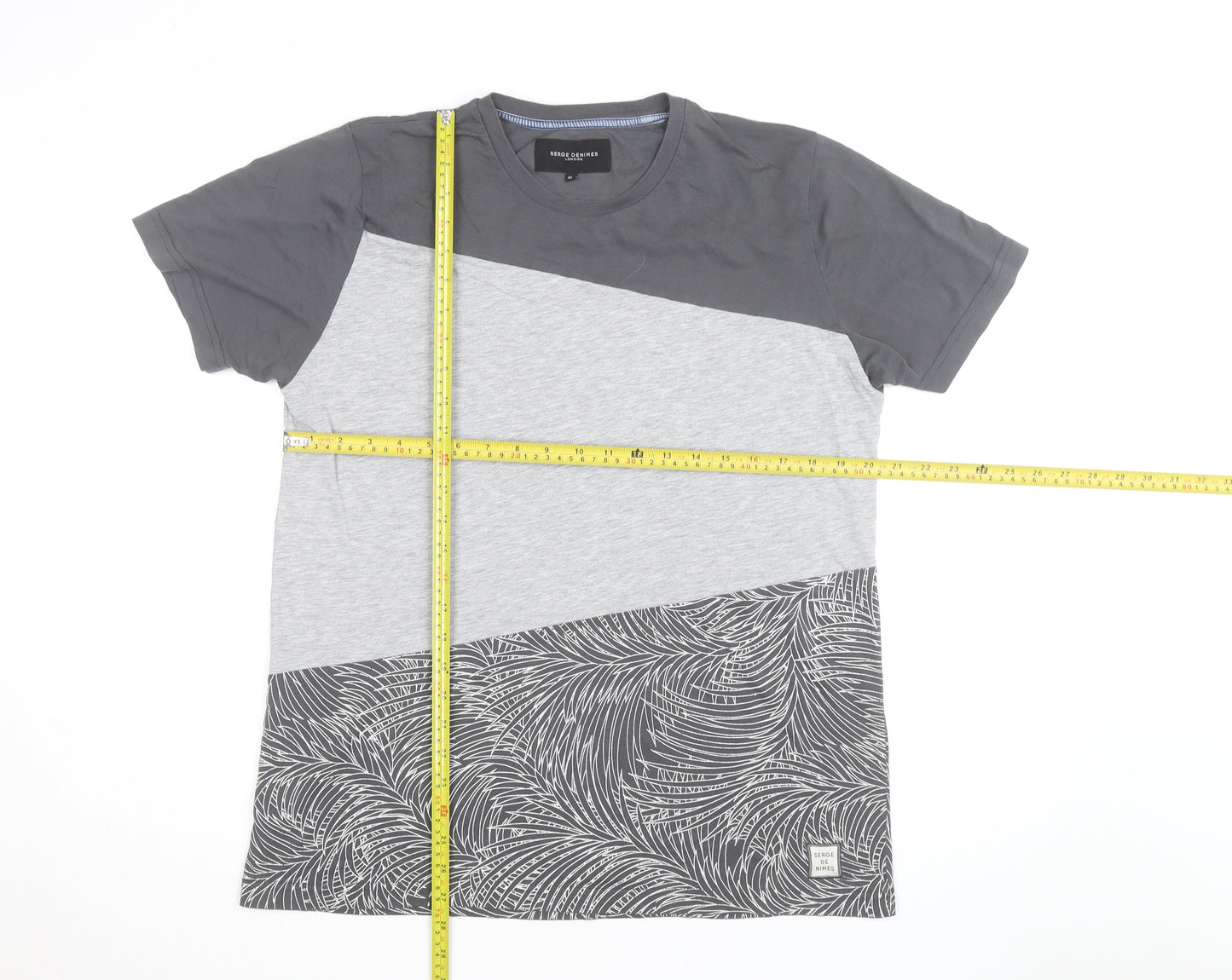 Serge Denimes Mens Grey Colourblock Graphic Print Cotton T-Shirt XL