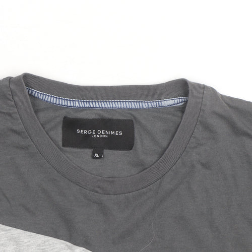 Serge Denimes Mens Grey Colourblock Graphic Print Cotton T-Shirt XL