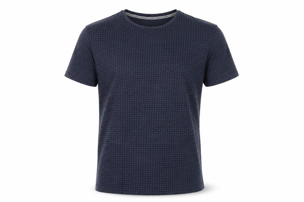Front view of Hammond & Co. Men’s Navy Polka Dot Crew Neck Cotton T-Shirt Medium