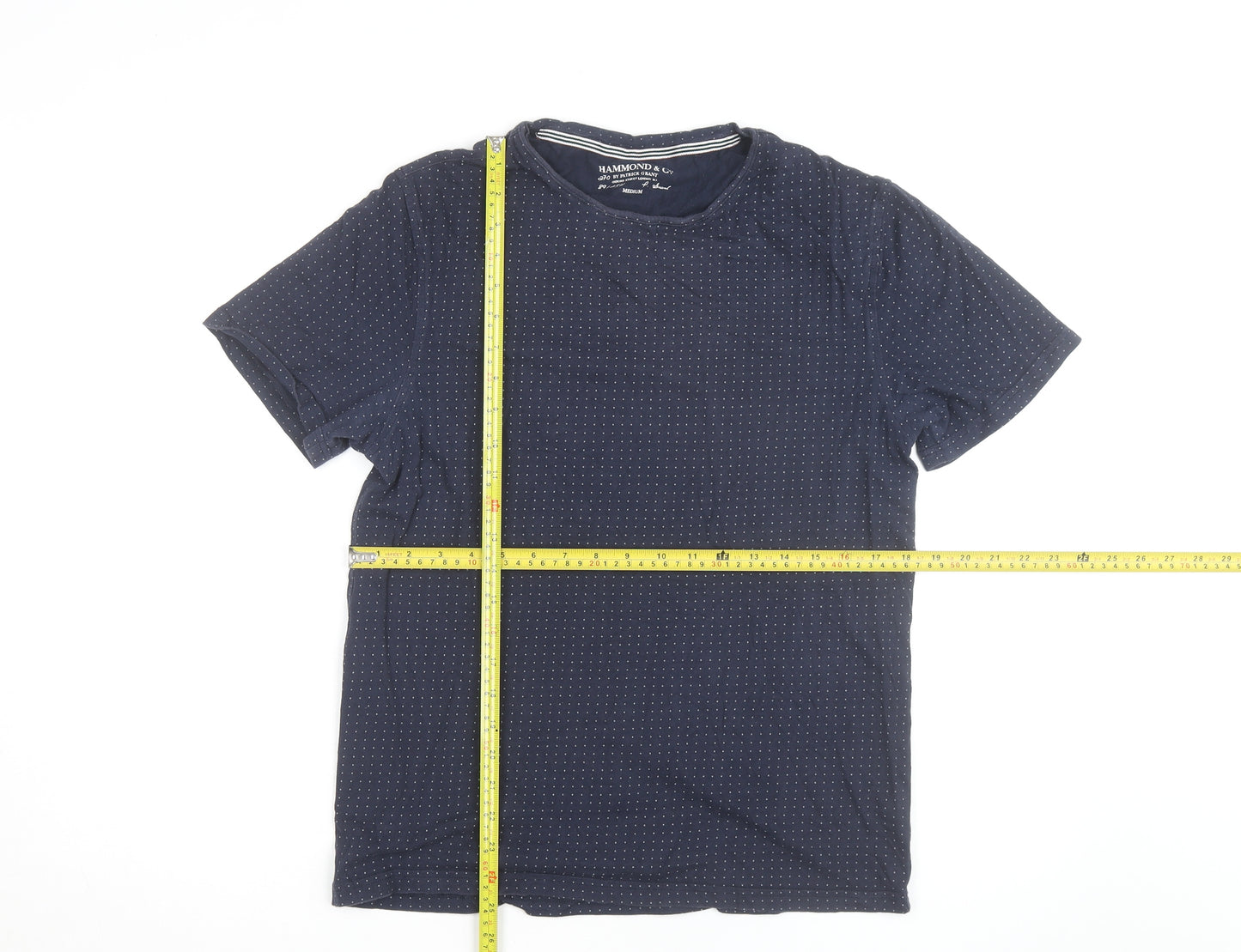 Hammond & Co. Men’s Navy Polka Dot Crew Neck Cotton T-Shirt Medium