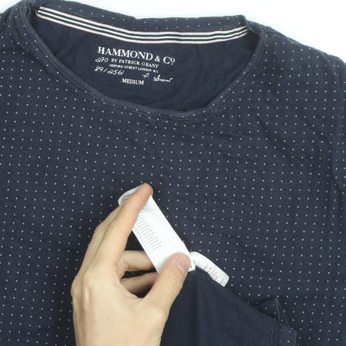 Hammond & Co. Men’s Navy Polka Dot Crew Neck Cotton T-Shirt Medium