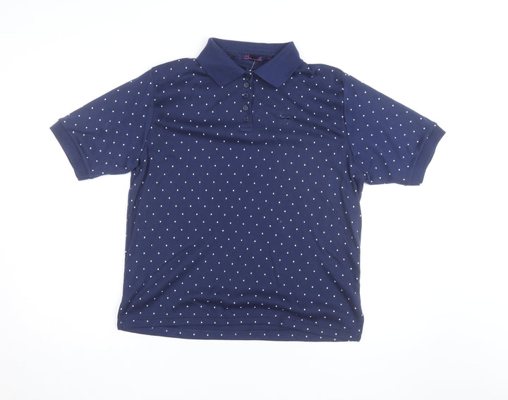 Beaumonde Womens Blue Polka Dot Collared Polo Shirt Size 18