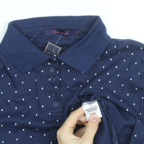 Beaumonde Womens Blue Polka Dot Collared Polo Shirt Size 18
