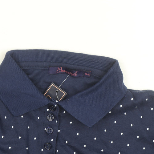 Beaumonde Womens Blue Polka Dot Collared Polo Shirt Size 18