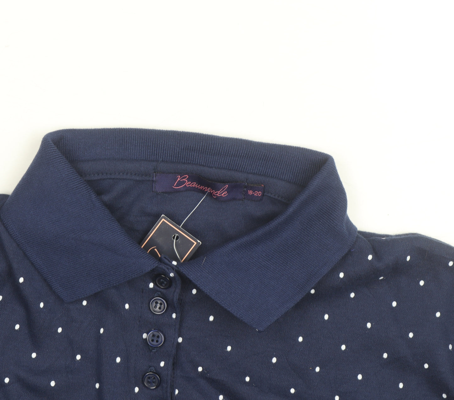 Beaumonde Womens Blue Polka Dot Collared Polo Shirt Size 18