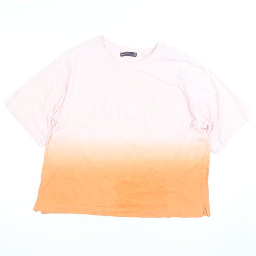 Marks and Spencer Womens Pink Orange Ombre Hawaii Cotton T-Shirt Size 14