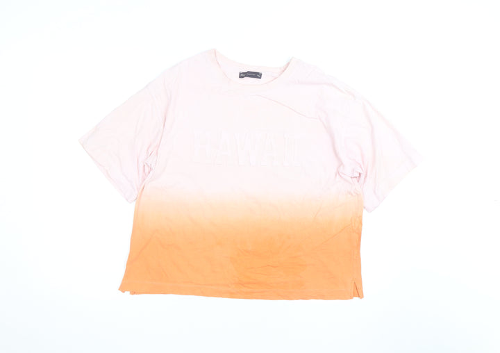 Marks and Spencer Womens Pink Orange Ombre Hawaii Cotton T-Shirt Size 14