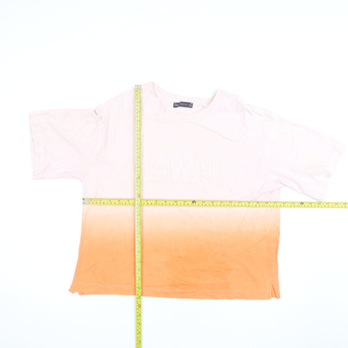 Marks and Spencer Womens Pink Orange Ombre Hawaii Cotton T-Shirt Size 14